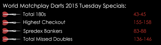 World Matchplay Darts Tuesday Specials Spreads July 21st