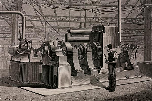  Spark of an idea Edison's steam-powered dynamo, at the world's second power station, in New York. It produced 115 volts, and served 59 homes and businesses