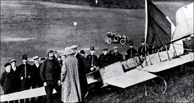  On 25th July 1909, Louis Bleriot (1872-1936) became the first person to fly across the English Channel. Here, his plane has crash-landed in Dover.