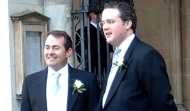 Close ... Dr Liam Fox at 2005 wedding with Best Man Adam Werritty