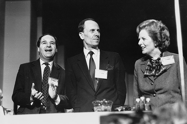 Former Prime Minister Margaret Thatcher and MPs Leon Brittan (left) and Norman Tebbit (centre) at a Conservative party conference.