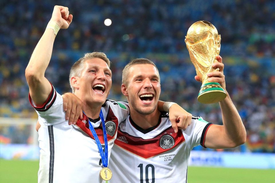  Pals Bastian Schweinsteiger and Lukas Podolski with the World Cup