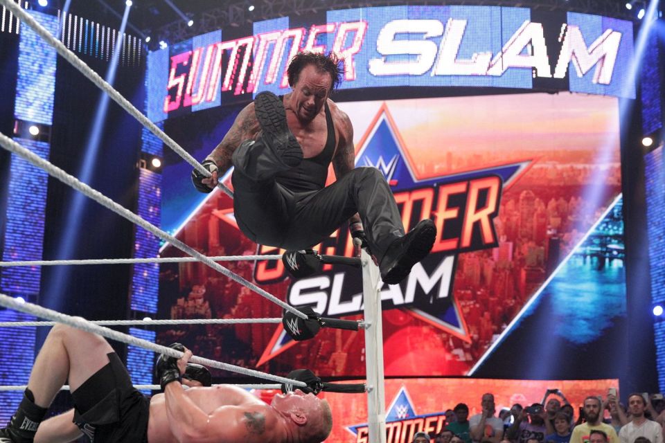  The Undertaker leg drops Brock Lesnar at last year's SummerSlam