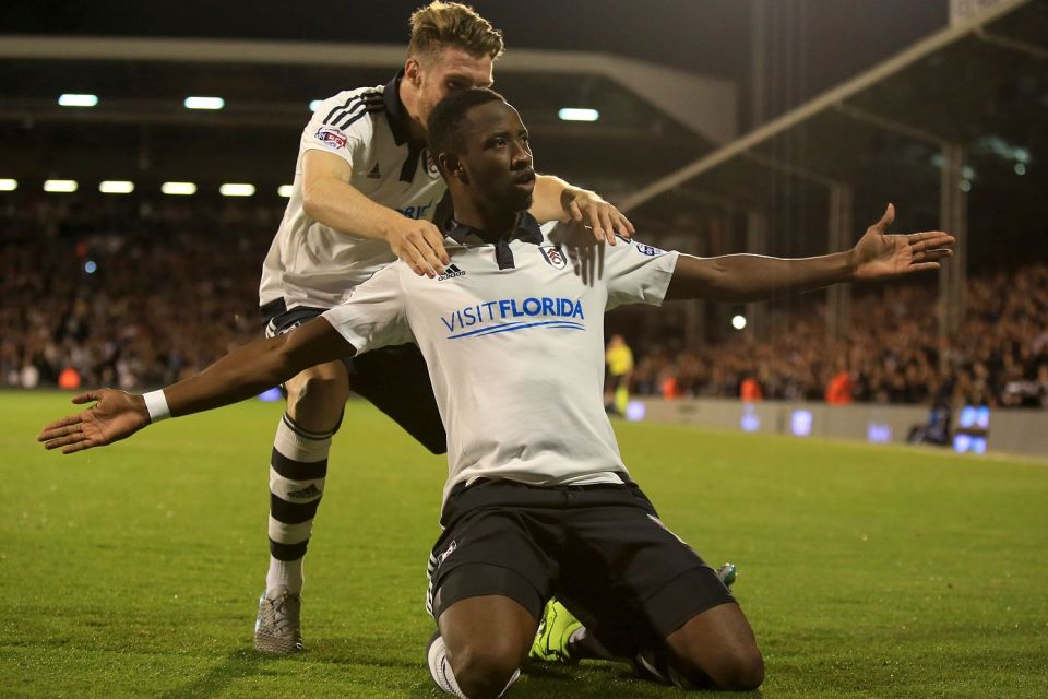  Former Fulham striker Moussa Dembele celebrates netting for the west London club at Craven Cottage before his move to Celtic