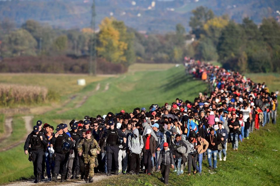  Migrants escorted by army through Slovenia on their way to Germany in summer 2015