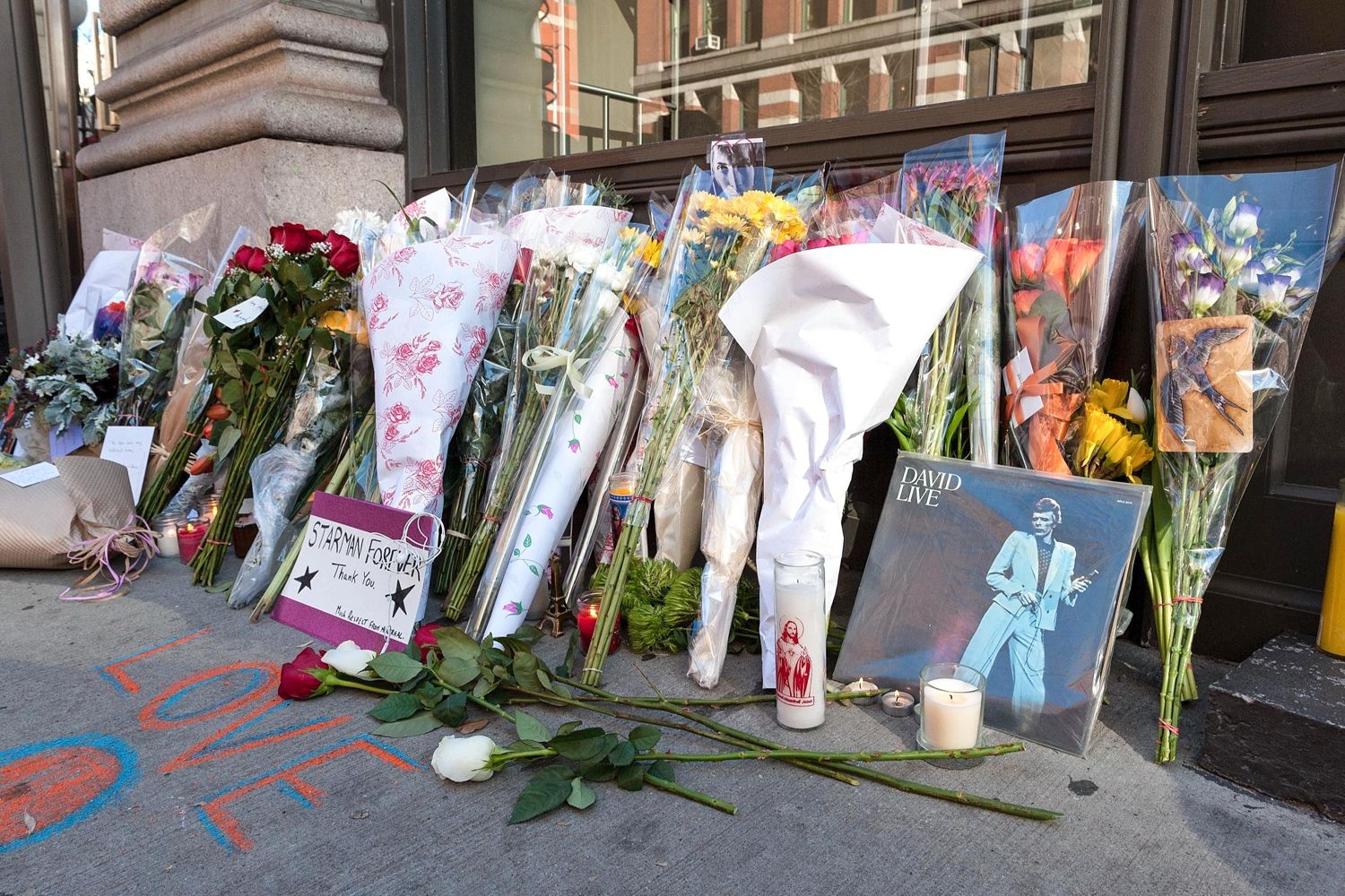 Tribute ... flowers left outside Bowie's New York apartment