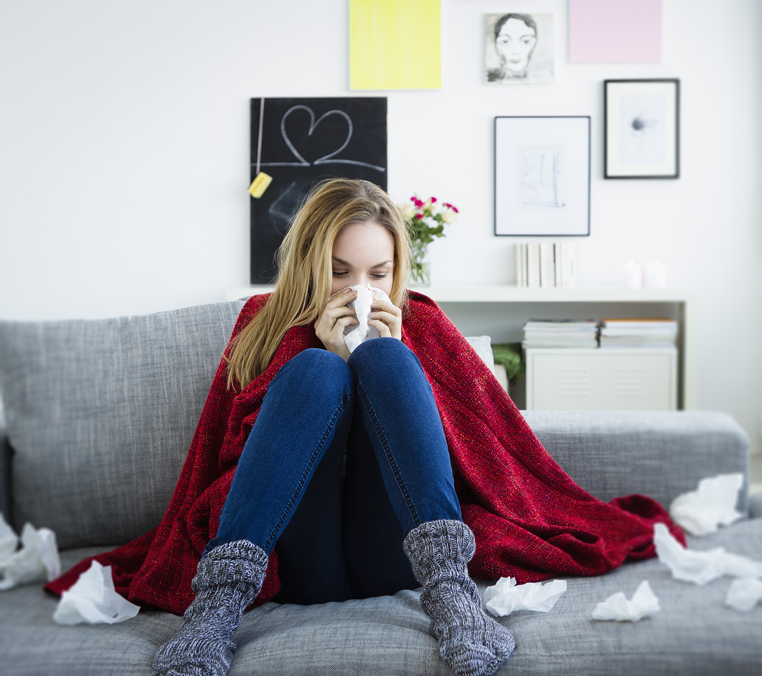 Woman Blowing nose