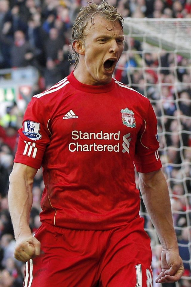  Dirk Kuyt celebrates after netting a hat-trick against Manchester United in 2011