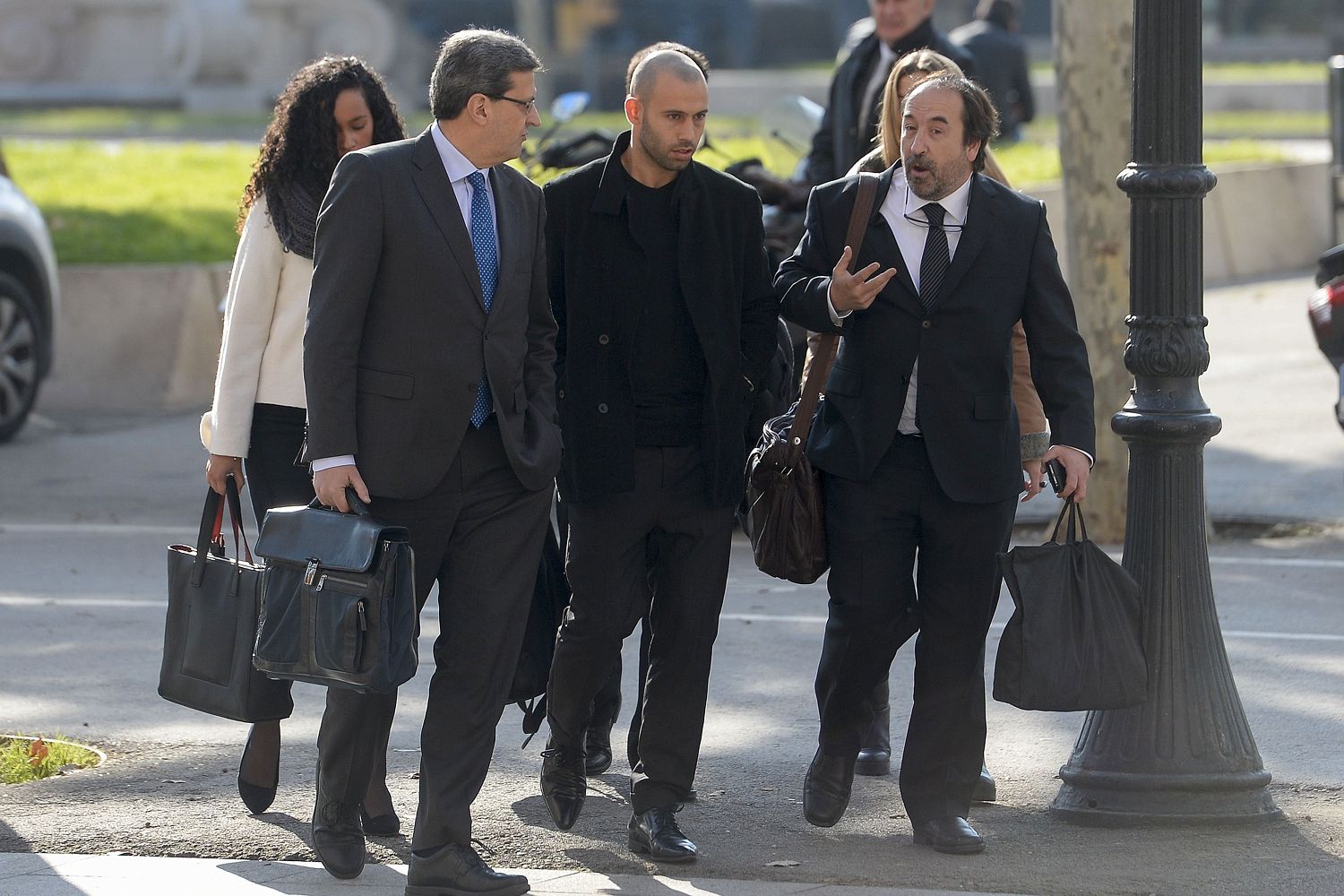 Javier Mascherano arrives at court ahead of his hearing for tax evasion