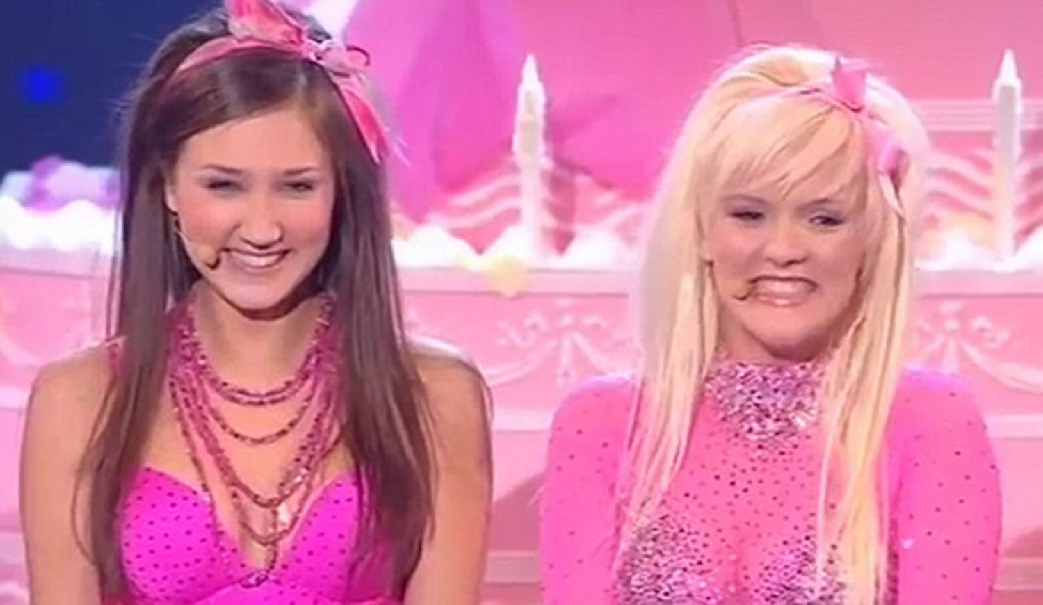 A teenage Megan McKenna and her bandmate, performing on Britain's Got Talent.