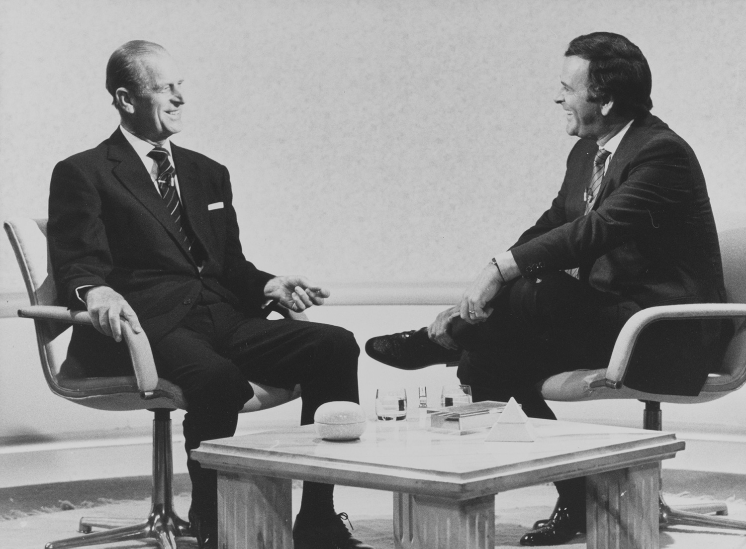 picture of Prince Philip the Duke of Edinburgh appearing on the show 'Wogan' pictured with the host Terry Wogan. 09.07.1986