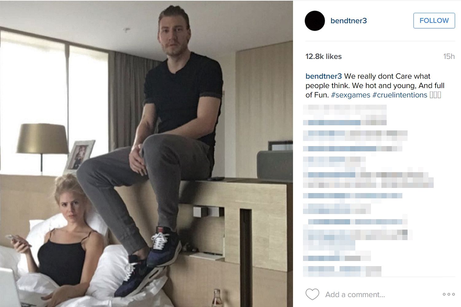 Bendtner posted the message alongside this photo with girlfriend Julie Zangenberg