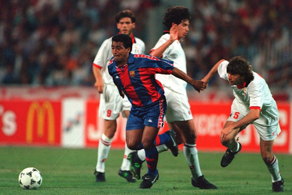  Romario in action for Barcelona against AC Milan in the 1994 Champions League final