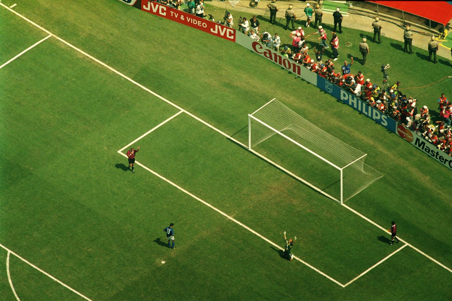 A devastated Roberto Baggio with a celebrating Taffarel is one of football's iconic images