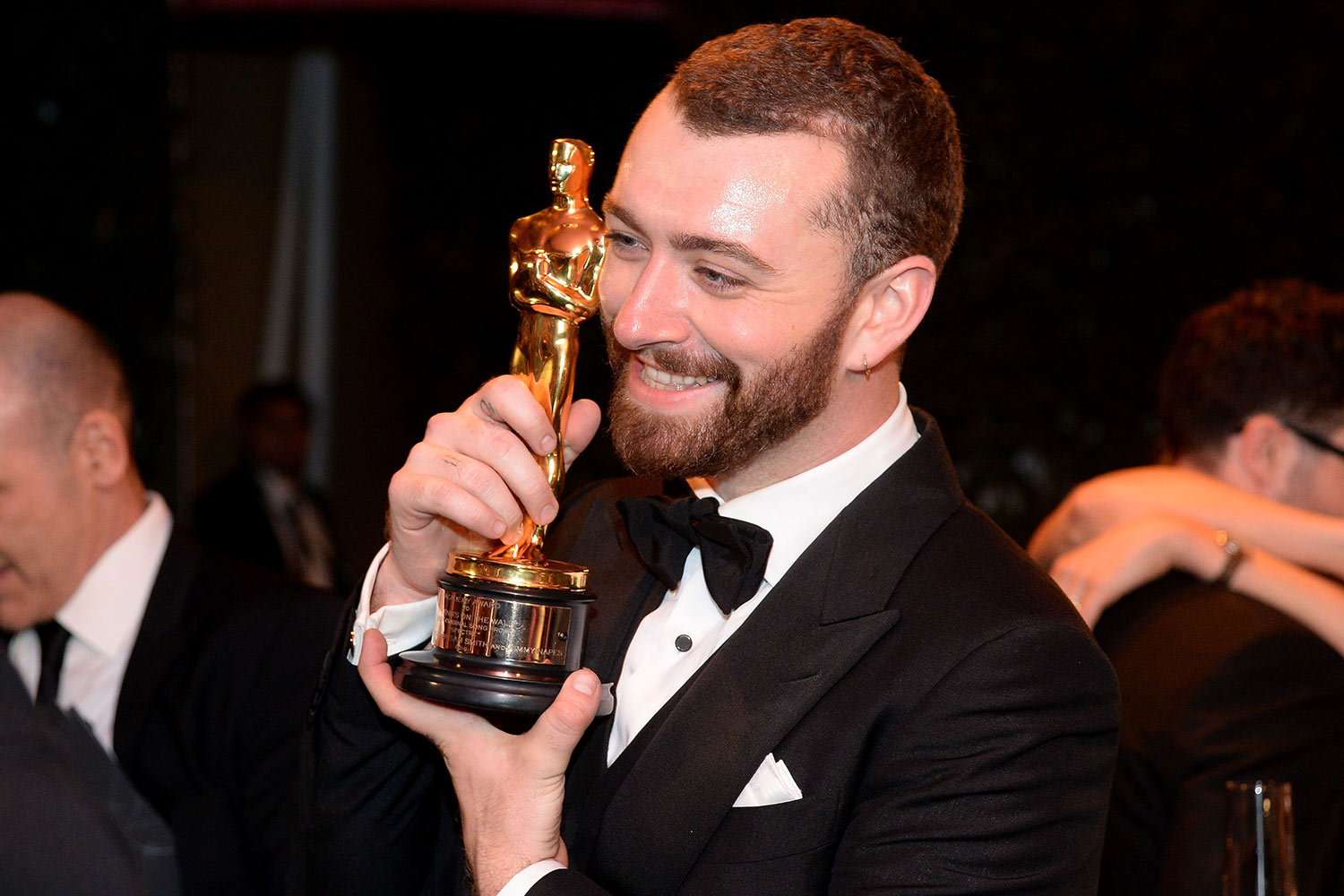 Singer-songwriter Sam Smith, winner of the Best Original Song award for 'Writing's on the Wall' from 'Spectre,' poses at the 88th Annual Academy Awards Governors Ball at Hollywood & Highland Center in Hollywood, California, on February 28, 2016