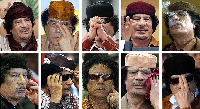 A combo of file pictures created on April 20, 2011 shows Libyan leader Moamer Kadhafi in different outfits