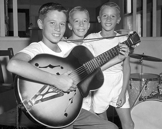 Bee Gees Barry 12 and 9 year old twin brothers Robin and Maurice Gibb Bee Gees as children in Brisbane, Australia, 14 Mar 1959