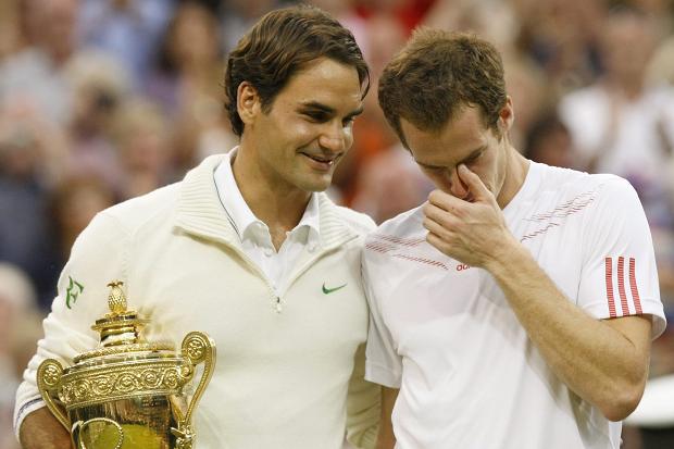  Andy Murray struggles to hold back the tears after losing to Roger Federer at Wimbledon in 2012