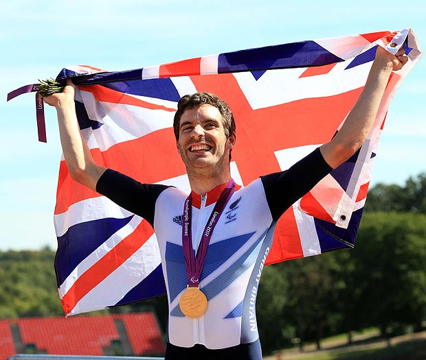 Great Britain's David Stone celebrates after being presented with his Gold medal