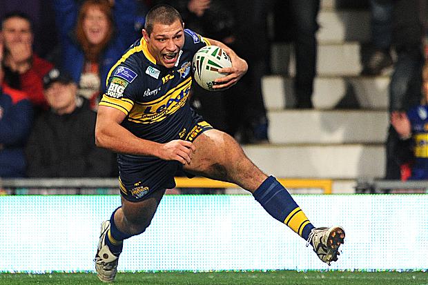 BIT OF HALL RIGHT ... Ryan Hall scores Leeds' fourth try