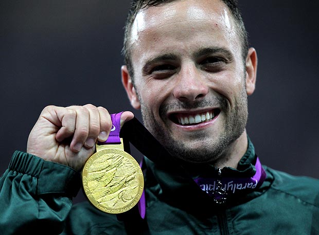 Oscar Pistorius after winning his gold medal at the Paralympic games