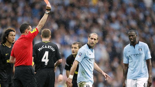 Pablo Zabaleta sent of for Manchester City