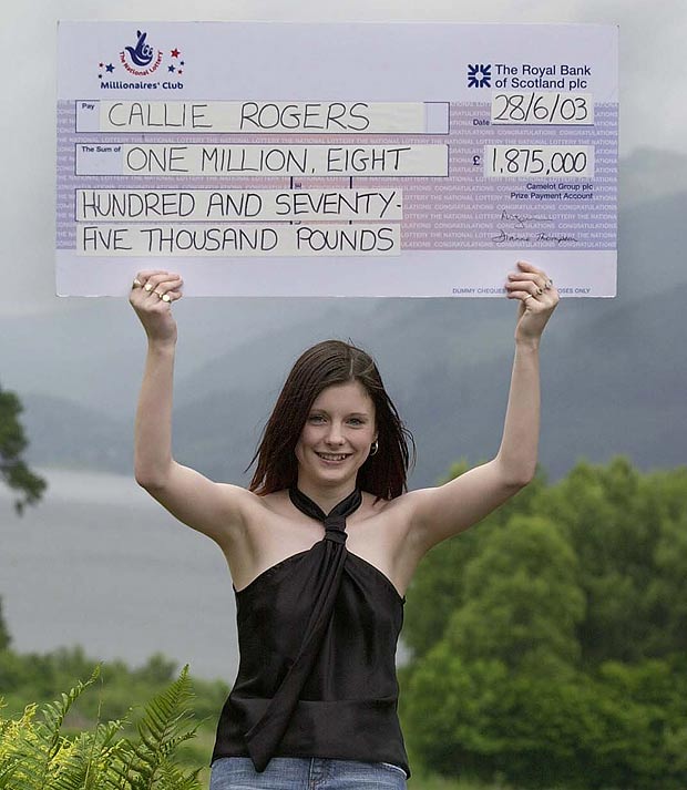 The iconic shot of Callie the youngest lottery winner ever at just 16 holding her cheque the day after she won