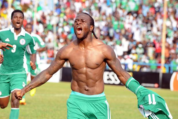  Victor Moses celebrates scoring for Nigeria