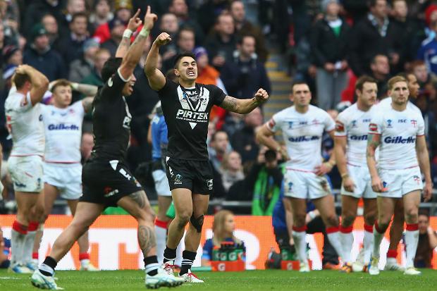 SHAUN SHINE ... Shaun Johnson celebrates his and New Zealand's last-gasp glory