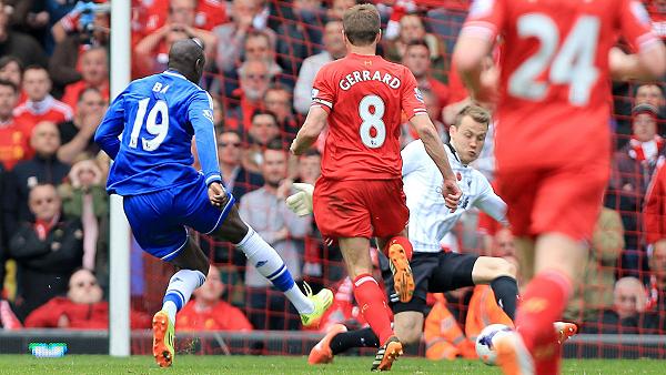 Demba Ba opens the scoring on the stroke of half-time