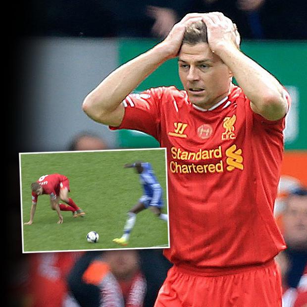 Steven Gerrard reacts after his slip gifted Demba the opener