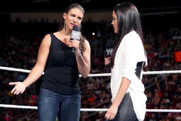  Stephanie McMahon cuts a promo against Brie Bella