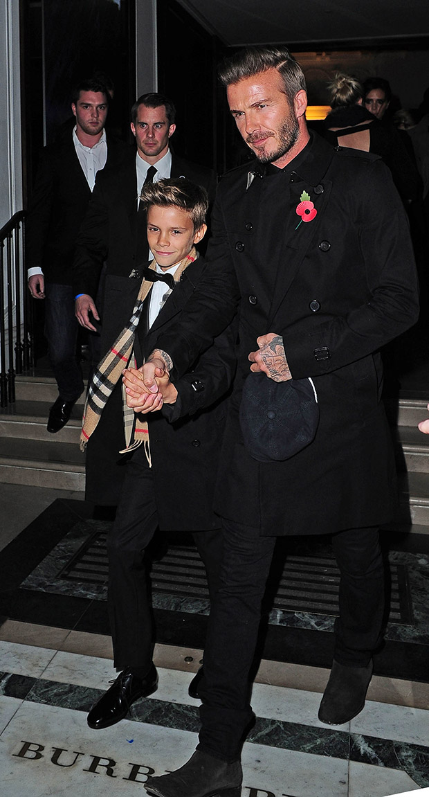 3 Nov 2014 - LONDON - UK VICTORIA AND DAVID BECKHAM PICTURED WITH THEIR SON ROMEO ARRIVING AT THE BURBERRY STORE ON REGENT STREET