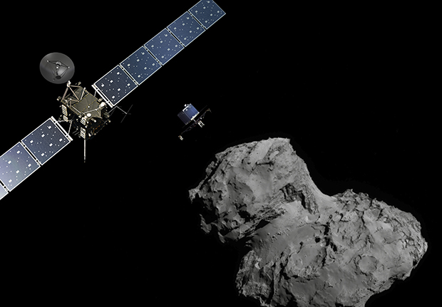 Illustration of lander being released above comet