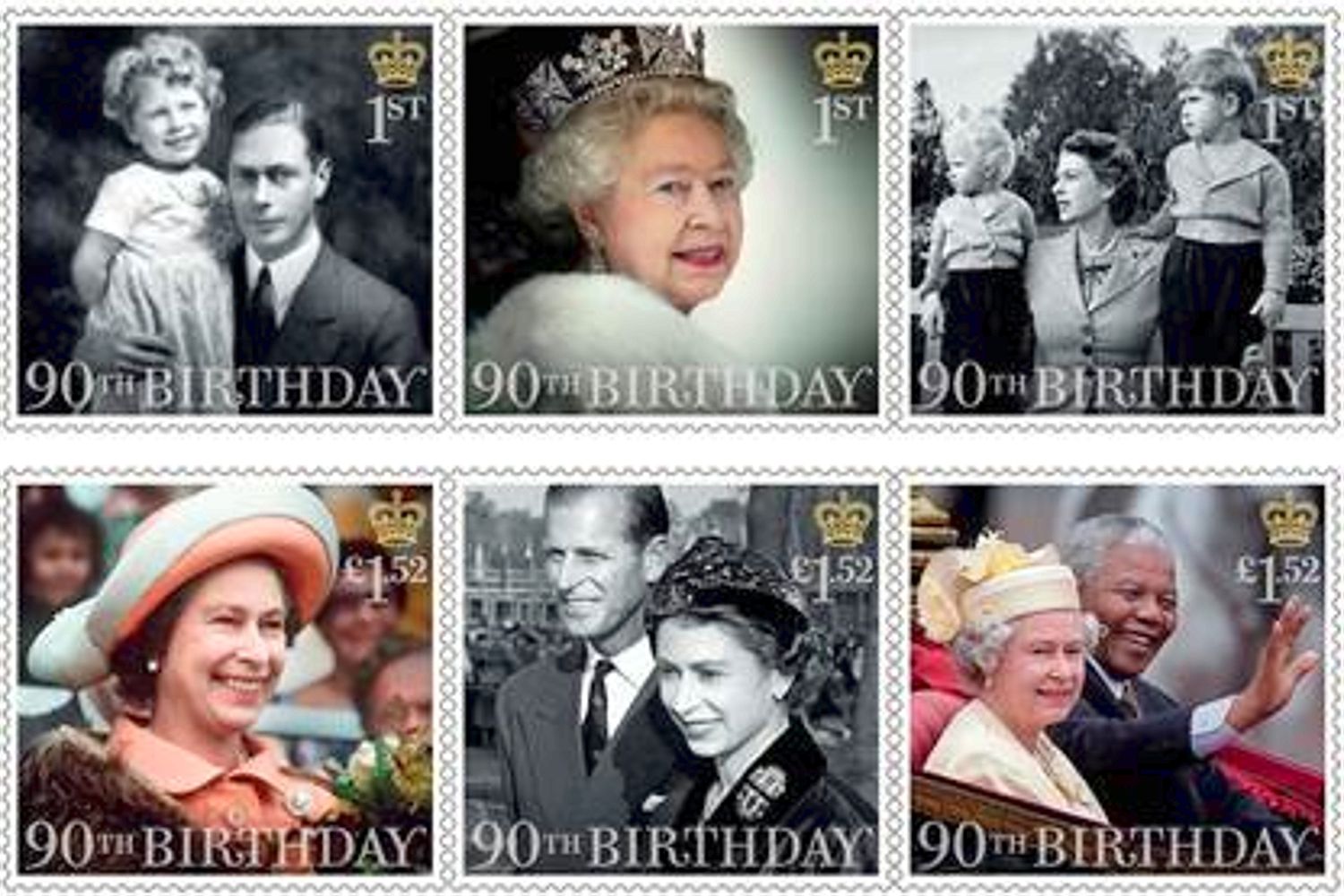 Regal ... from top left, Queen with dad in 1930, at Parliament in 2012, as a mum in 1952, from bottom left, in New Zealand 1977, with Prince Philip in 1957 and Nelson Mandela in 1996