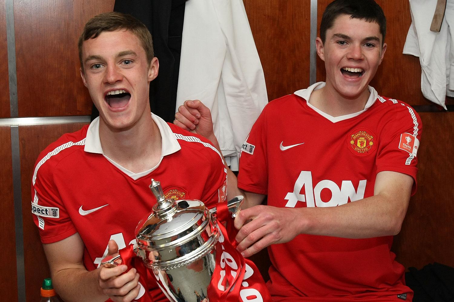 Will and Michael Keane with the FA Youth Cup at Manchester United in 2011