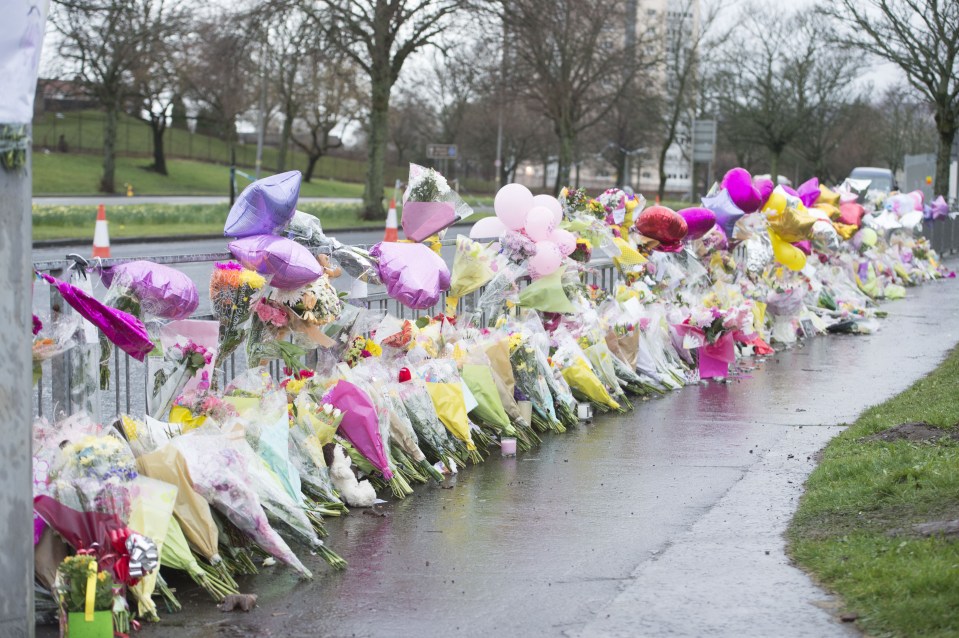  Floral tributes to Paige were laid close to the spot where her body was found in Great Western Road, Glasgow