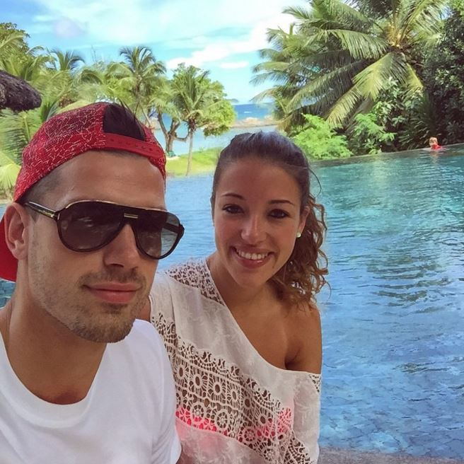 Morgan Schneiderlin and fiance Camille on holiday 