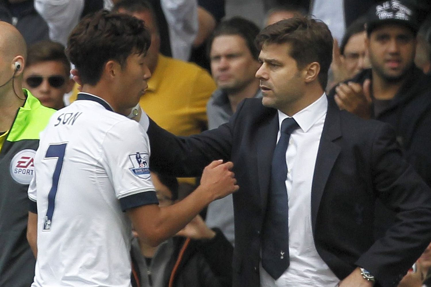 Son Heung-min with Mauricio Pochettino