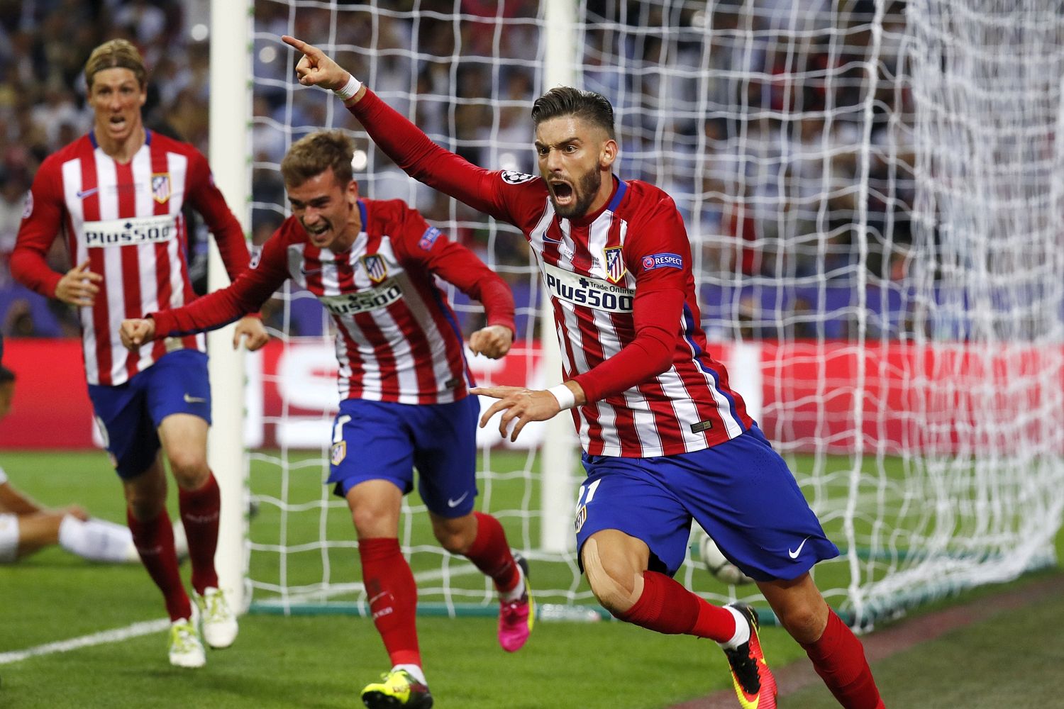 Yannick Carrasco goes wild after scoring a brilliant equaliser for Atletico