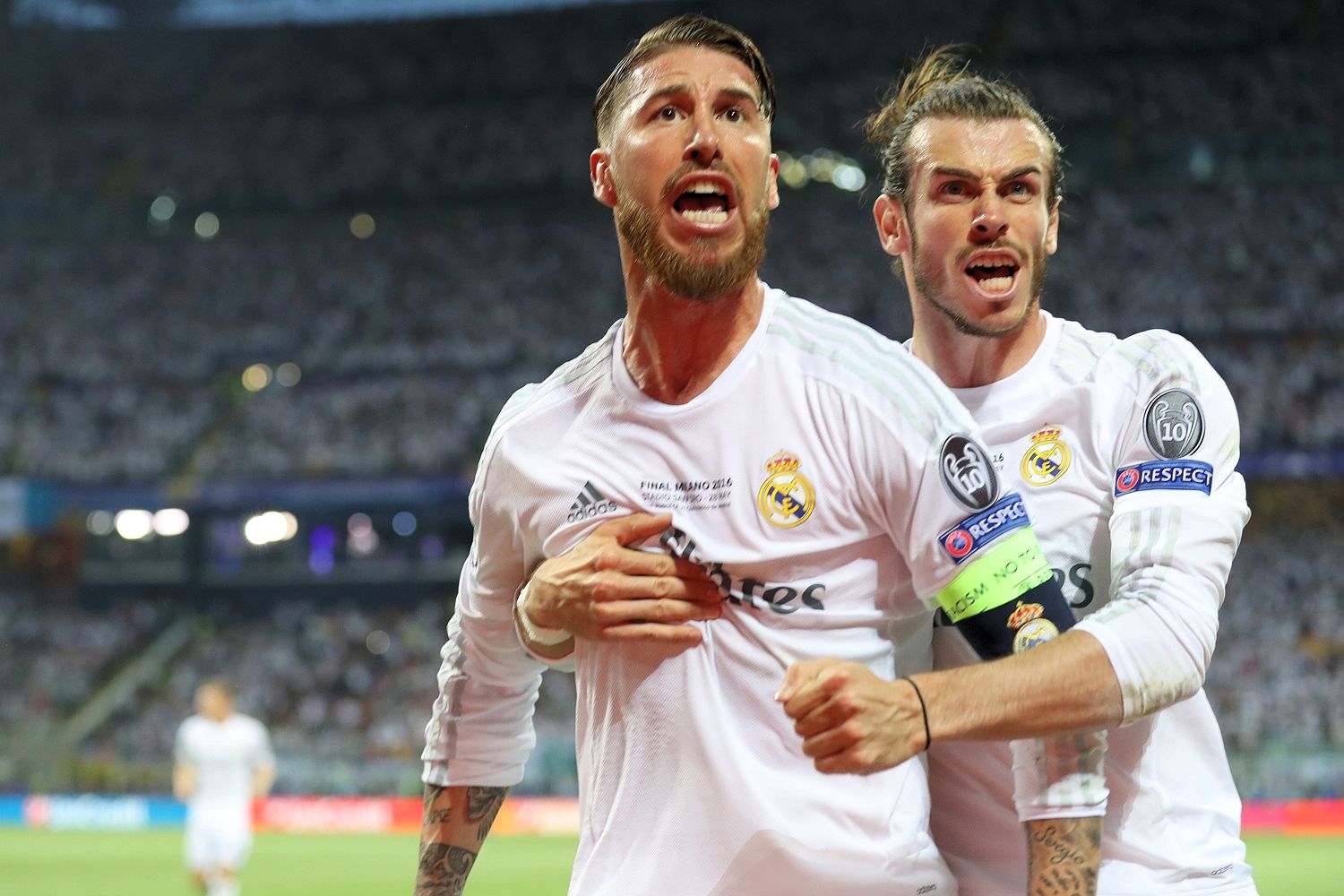 Sergio Ramos celebrates scoring the opener with Gareth Bale