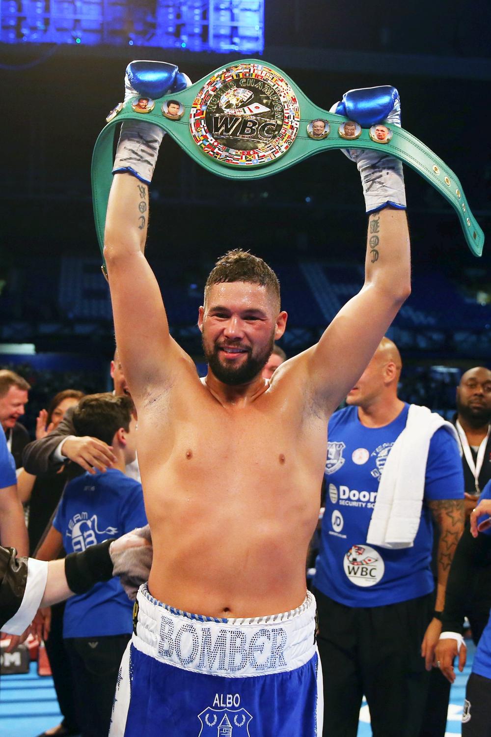 Everton fan Bellew lifts his belt after a brilliant performance