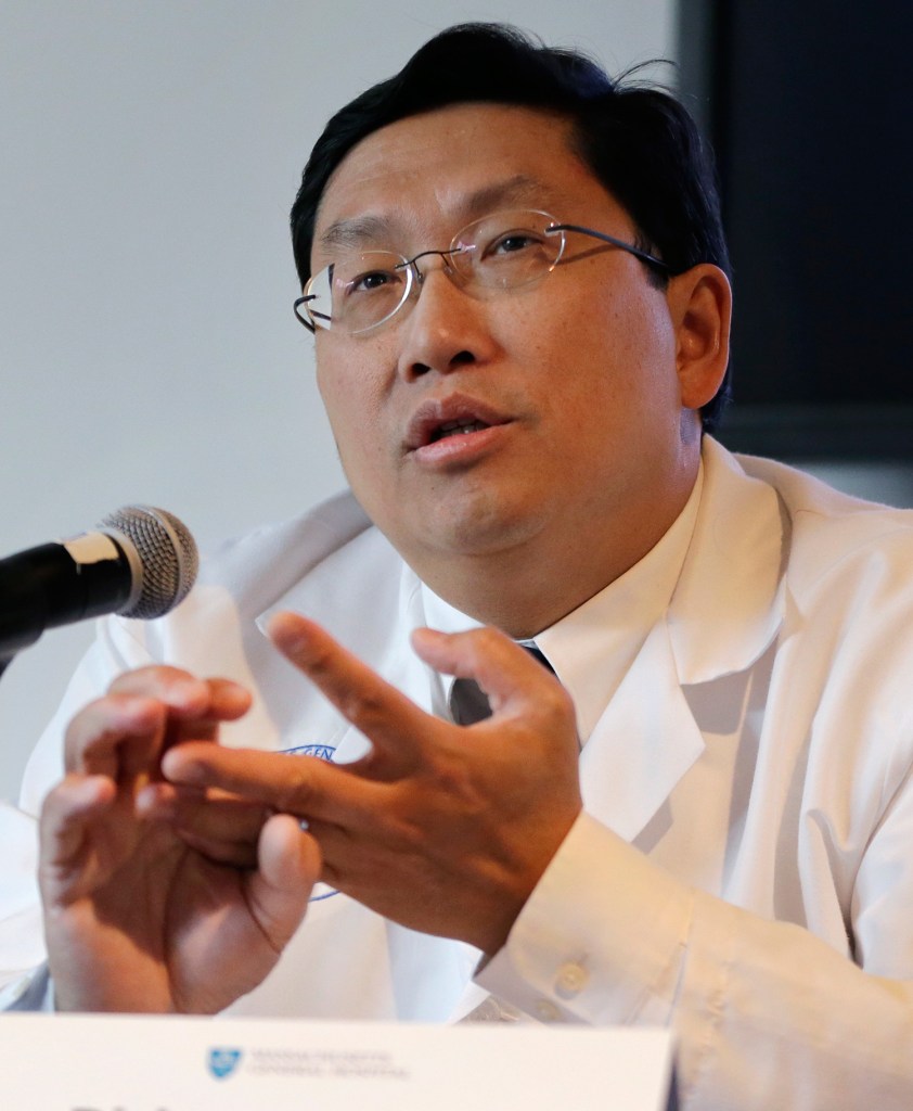  Dr. Dicken Ko, director of Massachusetts General Hospital's urology program, speaks during a news conference at the hospital