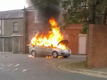  Flames . . . Zafira is engulfed in fire in a photograph posted online