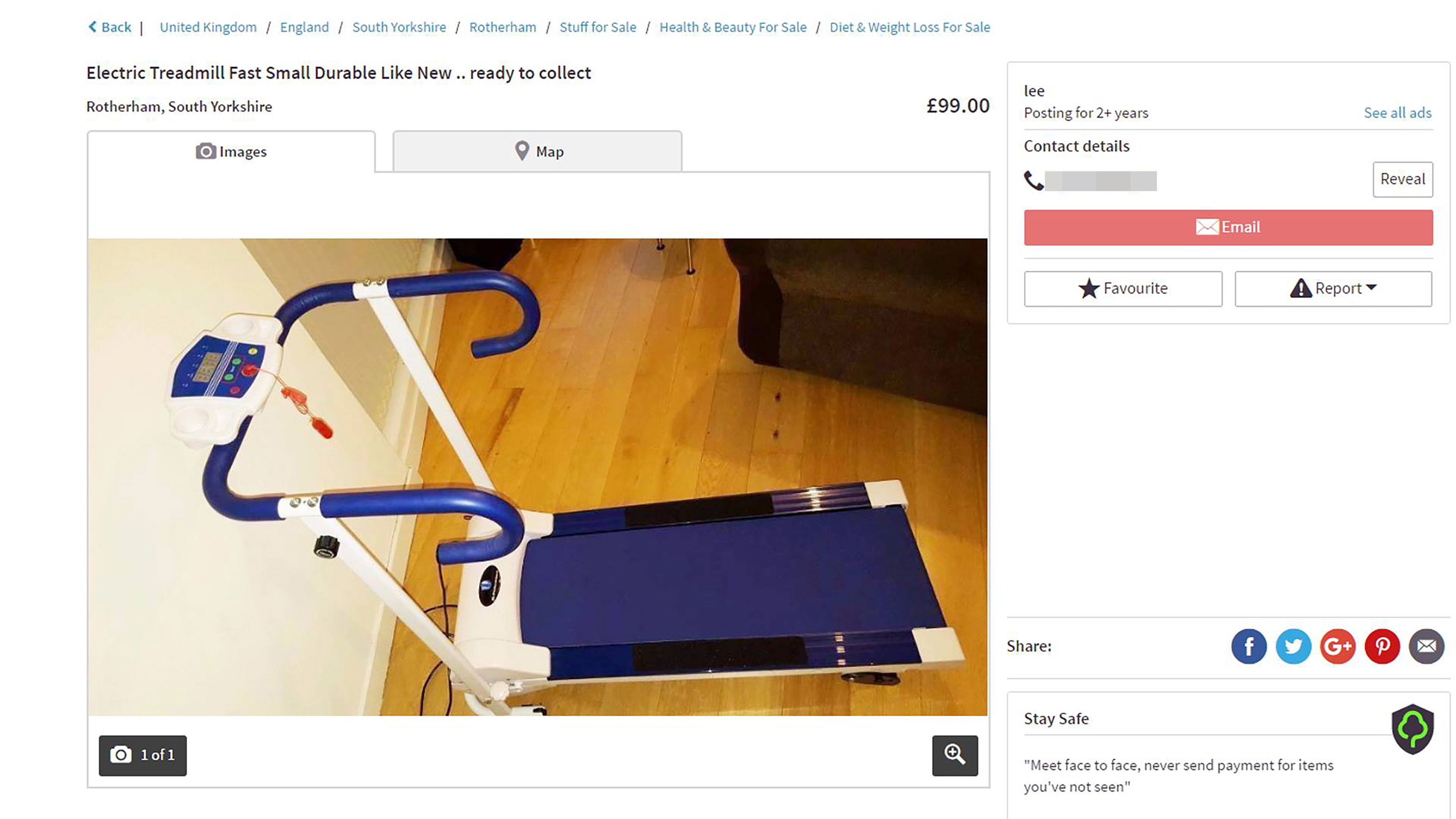  The original listing for the treadmill on Gumtree