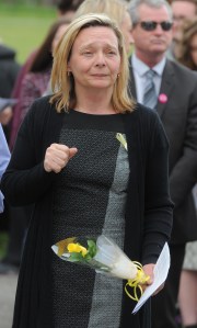 An emotional Barbara Henning addressed the crowd at Eccles Recreation Ground in Salford