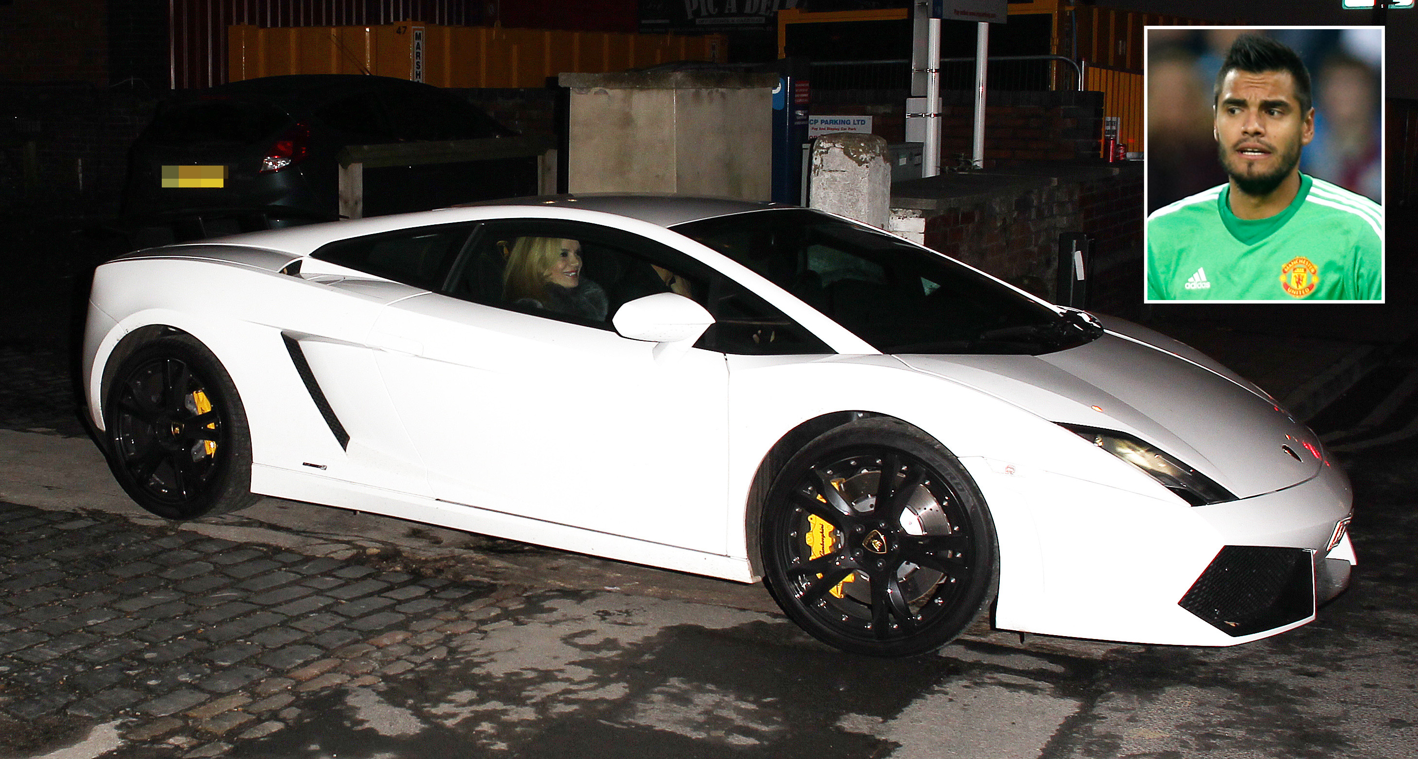  Sergio Romero has a plush white Lamborghini with foreign plates