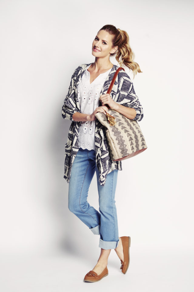  Cardigan, £20; Top, £12; Jeans, £12; Shoes, £14; Bag, £12, all George at Asda