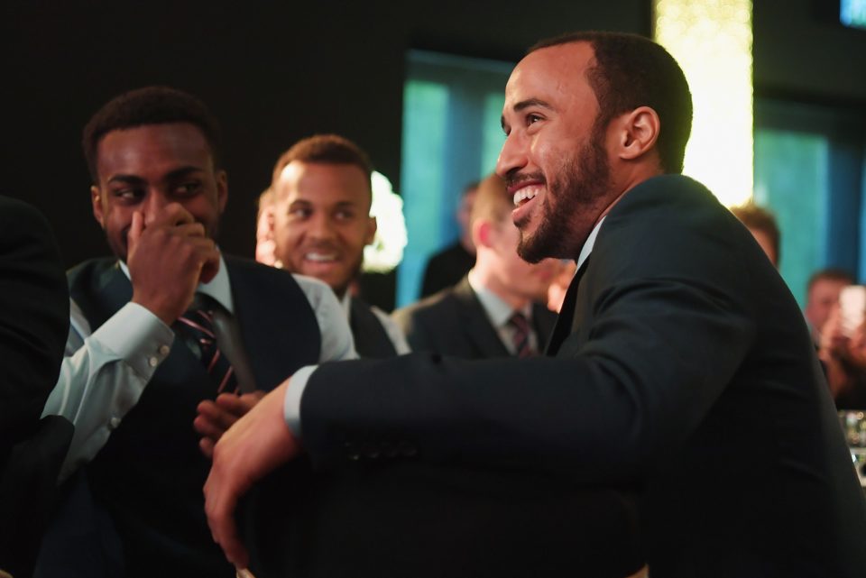  Snigger ... Andros Townsend looks on during the England Footballers Foundation charity event