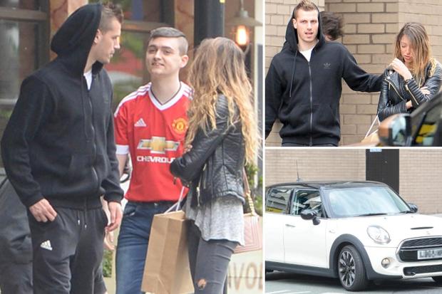 Morgan Schneiderlin and fiancee Camille Sold take a stroll through Manchester city centre together